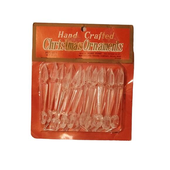 VTG HARD PLASTIC CLEAR ICICLE ORNAMENTS HONG KONG NEW ENGLAND TRADING CO - Picture 1 of 5